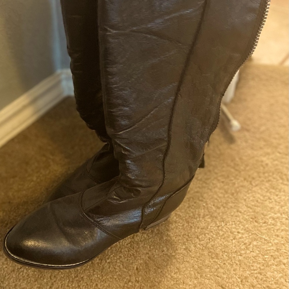 Black leather tall slouchy boots